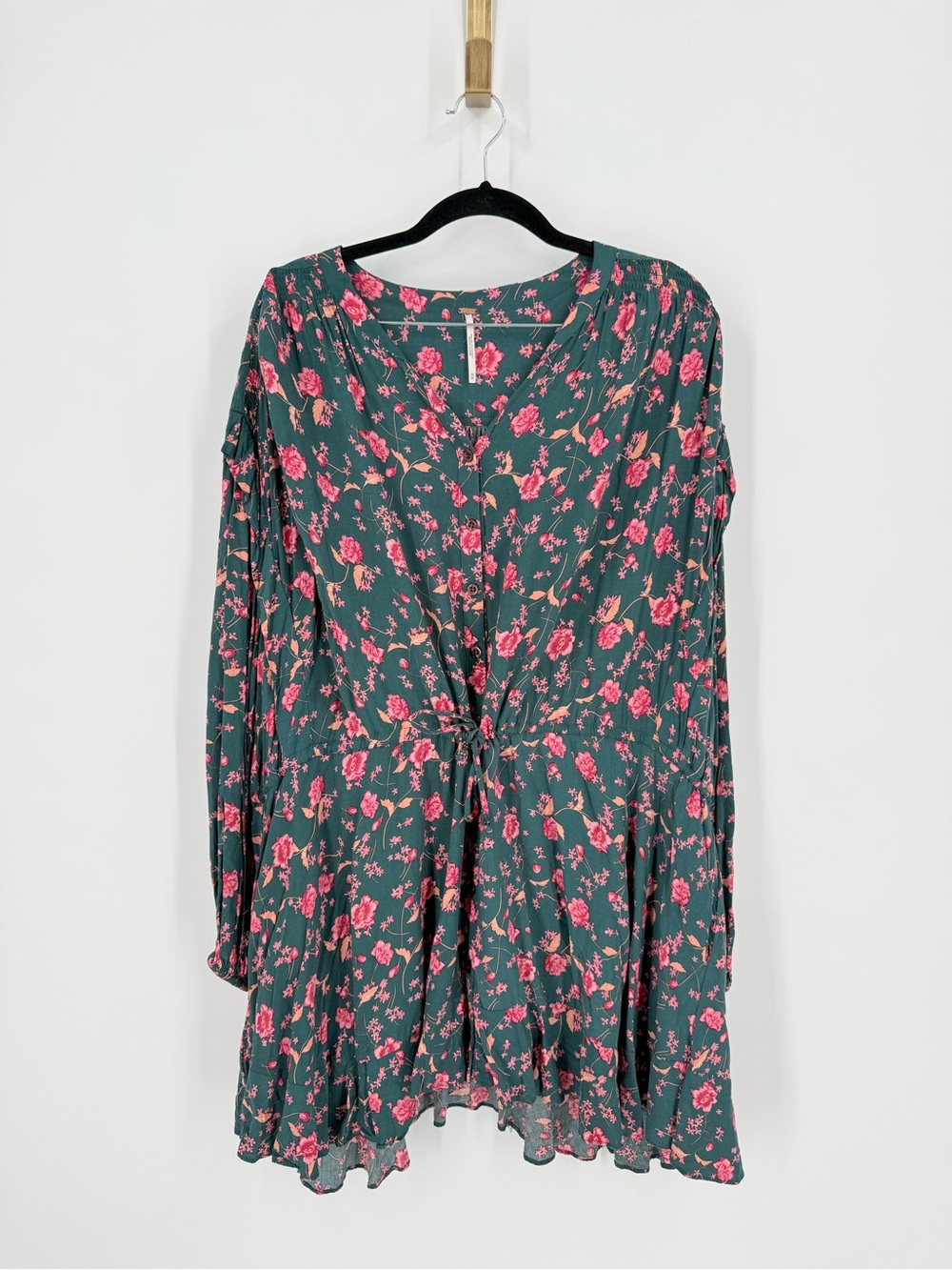 Free People Flower Fields Floral Mini Dress Teal Pink Size M